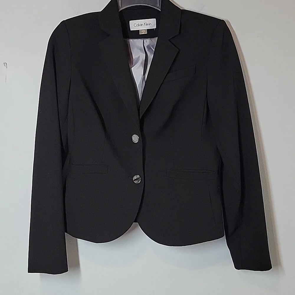 Calvin Klein Womens Solid Two Button Blazer Jacket Black